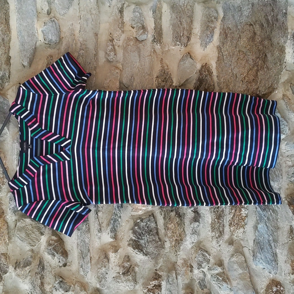 Talbot's Navy Colorful Striped Dress
